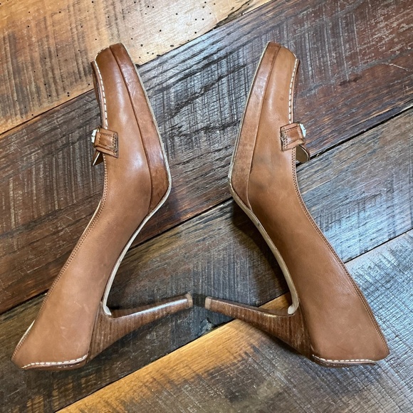 Claudia Ciuti Tan Leather Horsebit Platform Heels Made in Italy Women’s Size 10m